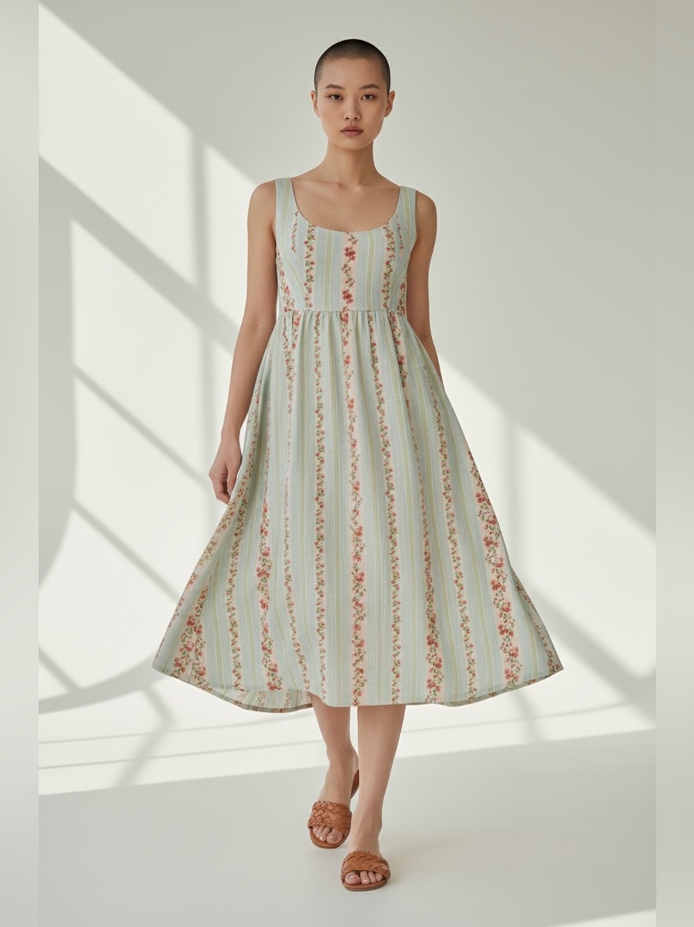 WeWoreWhat Linen Floral Corset Midi Dress Size Medium
